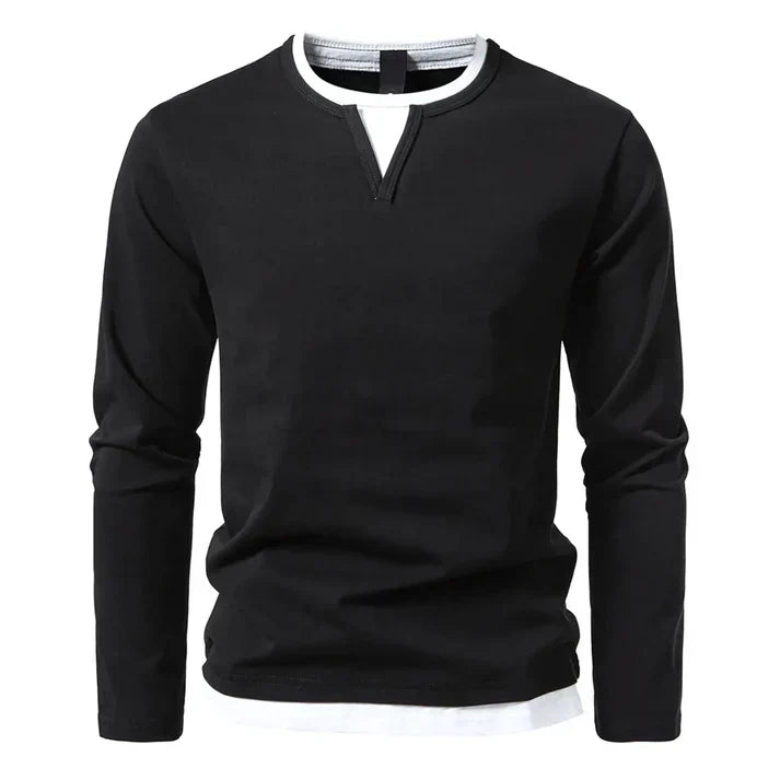 Montaracrest Alwin premium long-sleeve in soft cotton Pettinato, shown in beige with ribbed cuffs and classic fit.