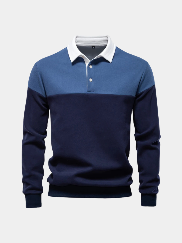 Montaracrest alpine zip pullover polo in navy, featuring a high collar and front zipper, casual winter wear for men.