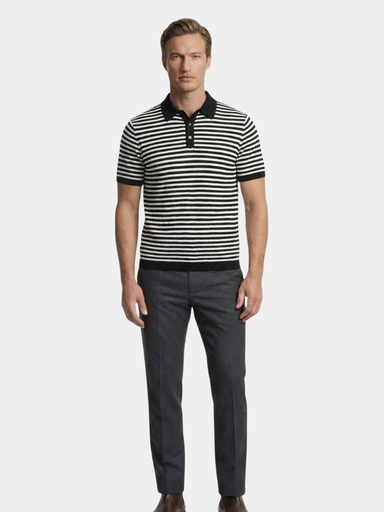 Montaracrest Polo Classica a Strisce in white with colorful striped pattern, classic polo shirt style, short sleeves, and collar.