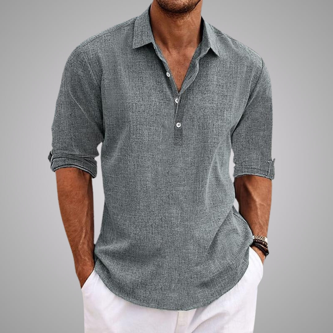 Montaracrest DELACROIX casual shirt, lightweight fabric, button-up style with collar and long sleeves, in a neutral color.