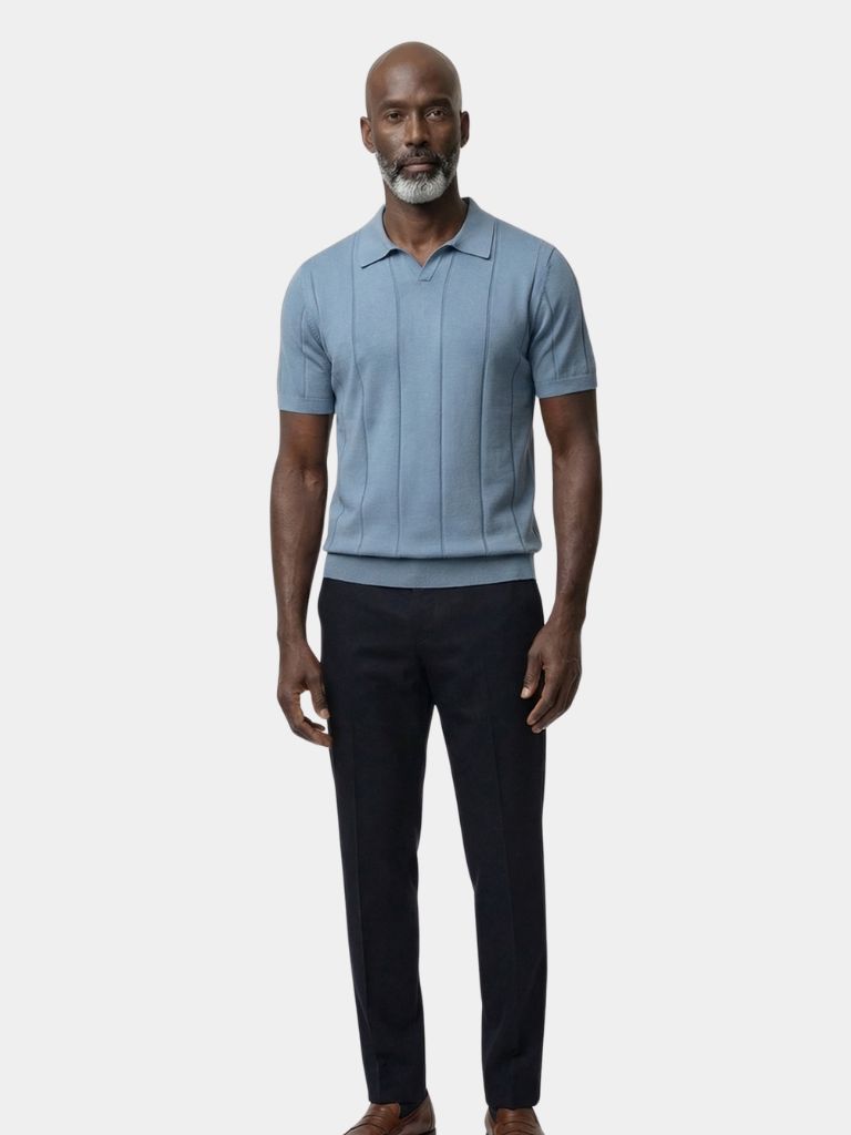 Montaracrest Portofino polo shirt, classic short-sleeve men's polo in breathable fabric, navy blue with collar and button placket.