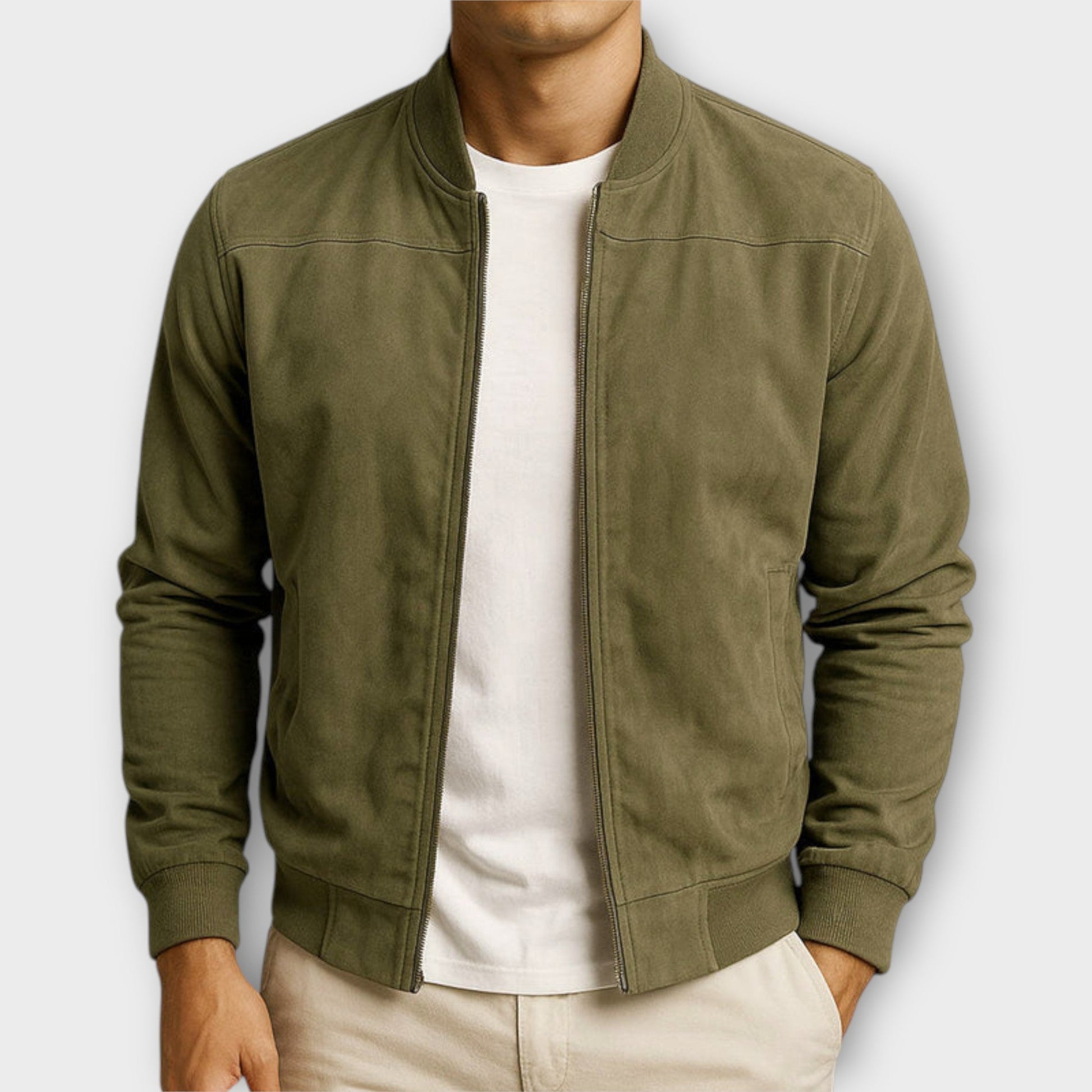 Men's Andre™ suede jacket by Montaracrest, stylish brown scamosciata leather coat with a classic fit and smooth texture.