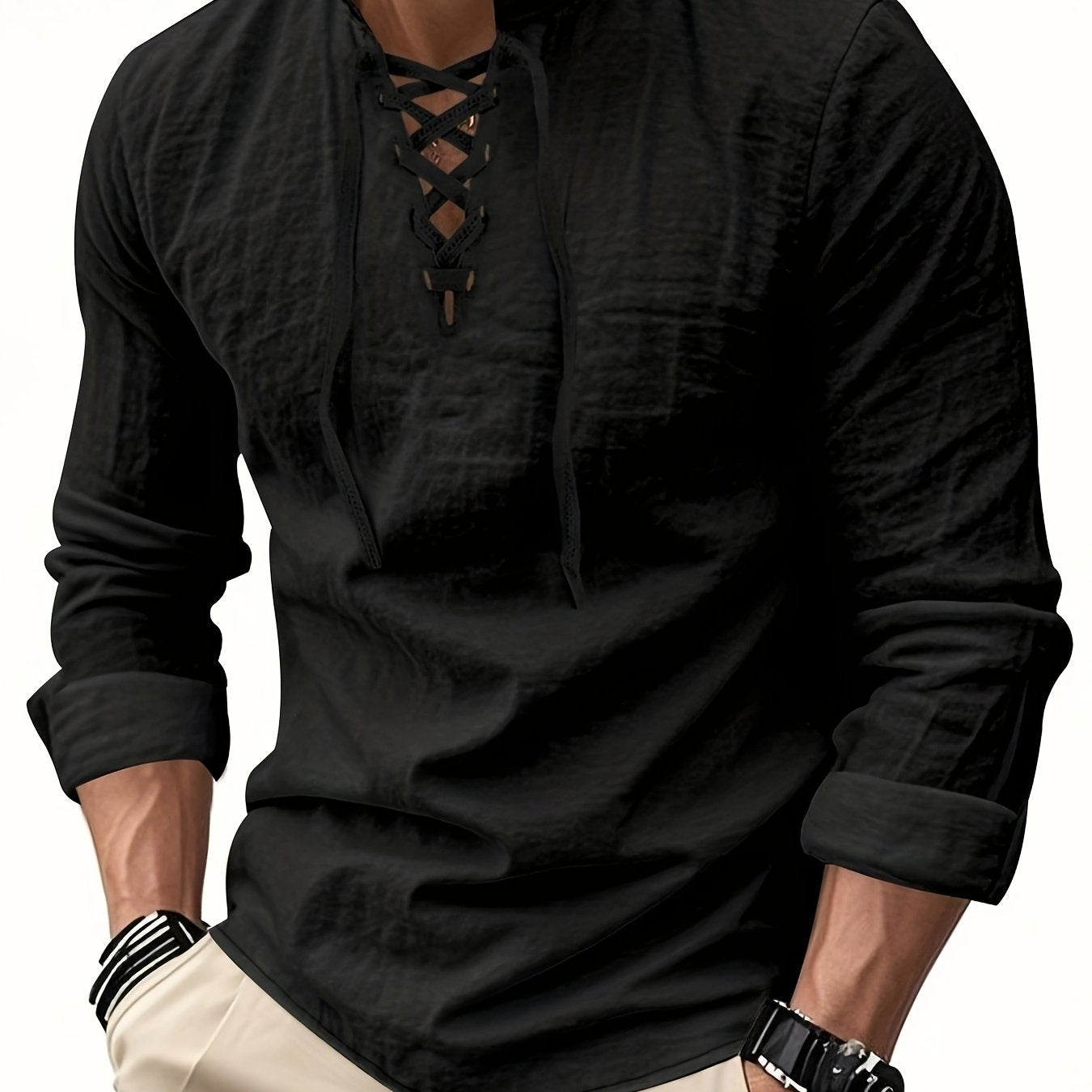 Montara & Crest V-neck shirt shown in natural light, featuring soft fabric and a classic V-neck design.