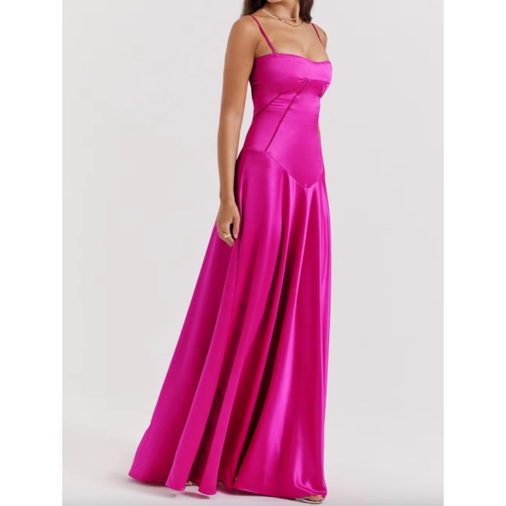 Elegant long evening dress by Montaracrest featuring flowing fabric and timeless design for special occasions.