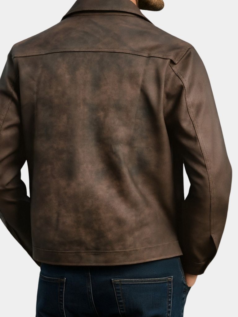 Black leather jacket from Montaracrest's Regent Estate collection, featuring a stylish front zipper and collar detail.
