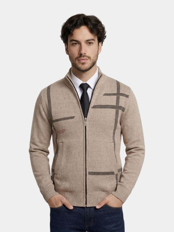 Montaracrest Graphite Symmetry knit sweater, stylish and cozy with a textured pattern, displayed on a neutral background.