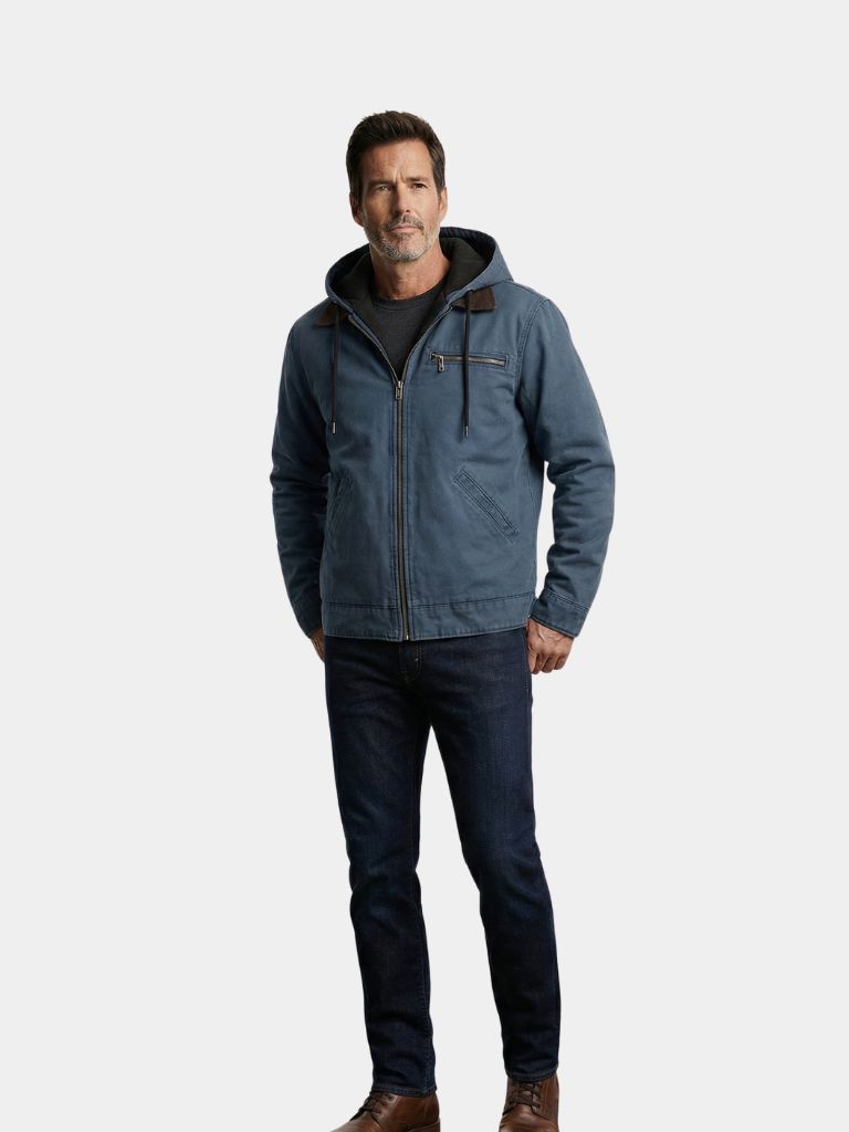 Montaracrest Essential Hooded Jacket, a casual jacket featuring a hood and simple design, shown on a model.