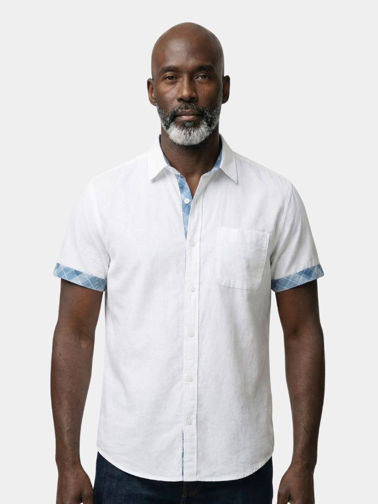 Montaracrest casual ocean-themed overhemden shirt with detailed collar and button accents, displayed on a hanger.