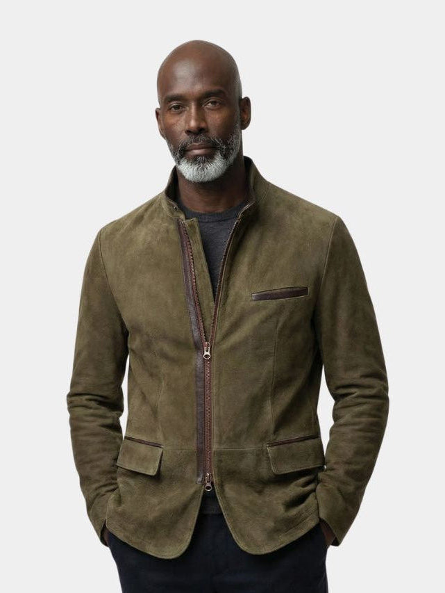 Montaracrest Bearstone camel suede field jacket with front pockets and button details, stylish and durable outdoor wear.