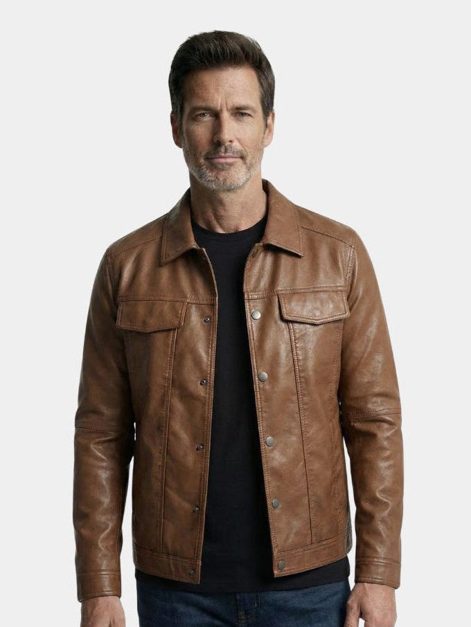 Montaracrest Giacca ribelle in pelle bronzata, stylish brown leather jacket with a modern fit and detailed stitching.