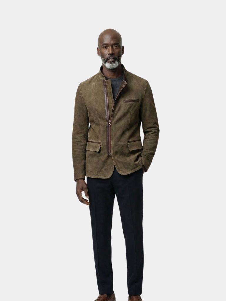 Montaracrest Bearstone field jacket in soft camoscio suede, tailored for outdoor and casual wear.