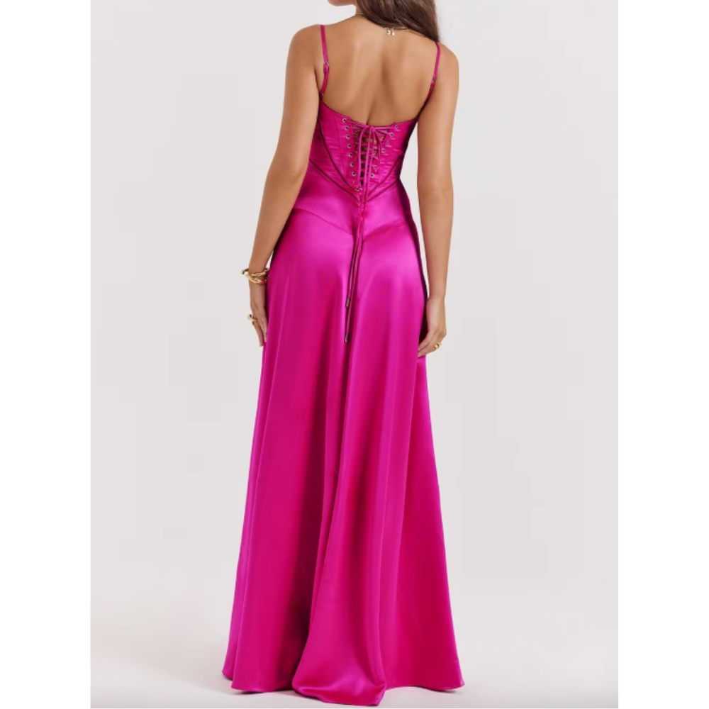 Elegant long evening dress by Montaracrest with flowing fabric and classic design, perfect for special occasions.