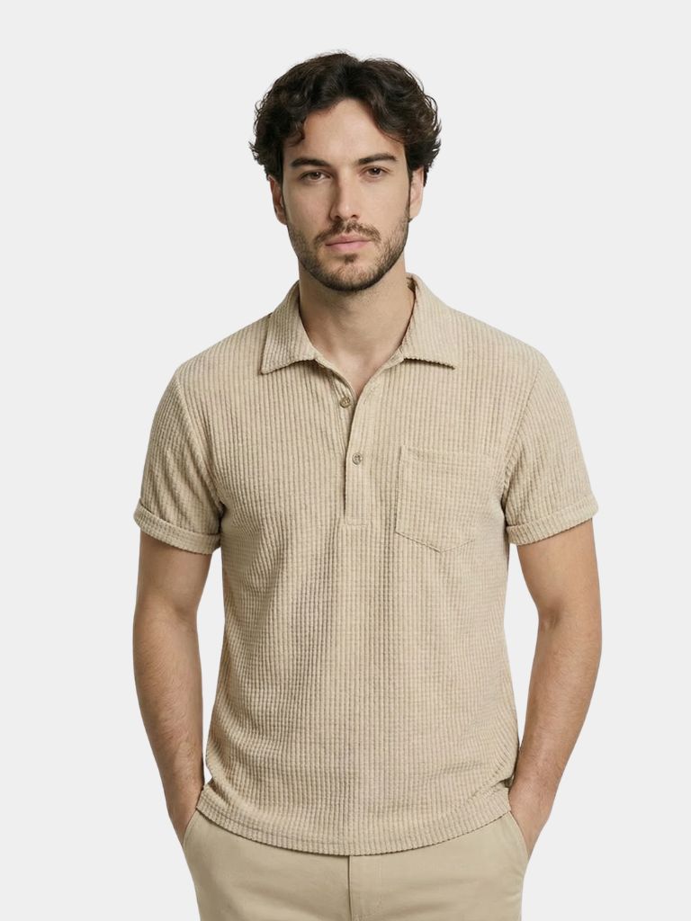 Montaracrest short-sleeve textured shirt with a stylish fit, featuring a detailed fabric pattern and casual design.