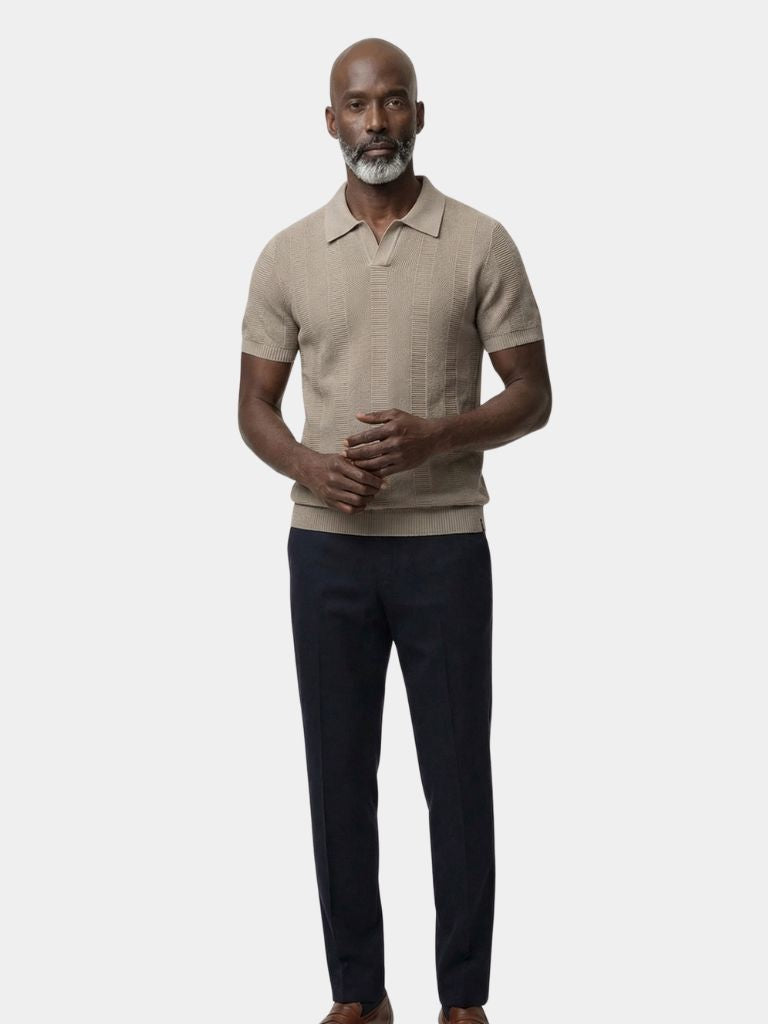 Beige Antico polo shirt by Montaracrest, casual men's polo with a classic collar and short sleeves, displayed on a model.