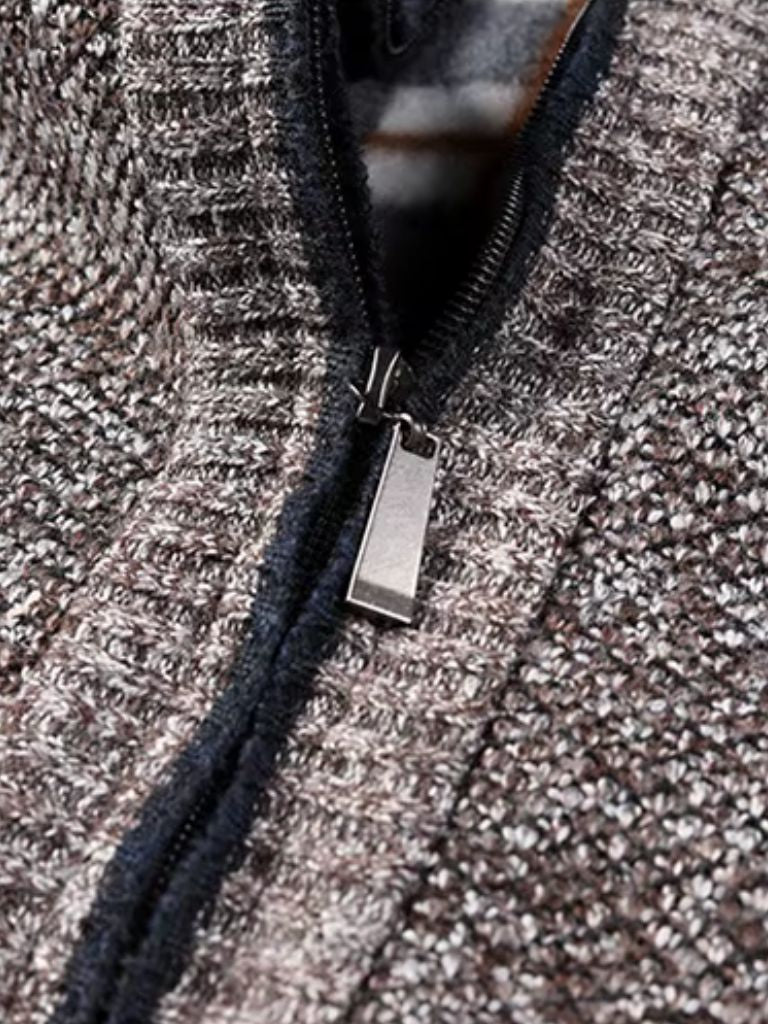 Montaracrest knitted work jacket showing detailed craftsmanship, long sleeves, and a tailored fit.