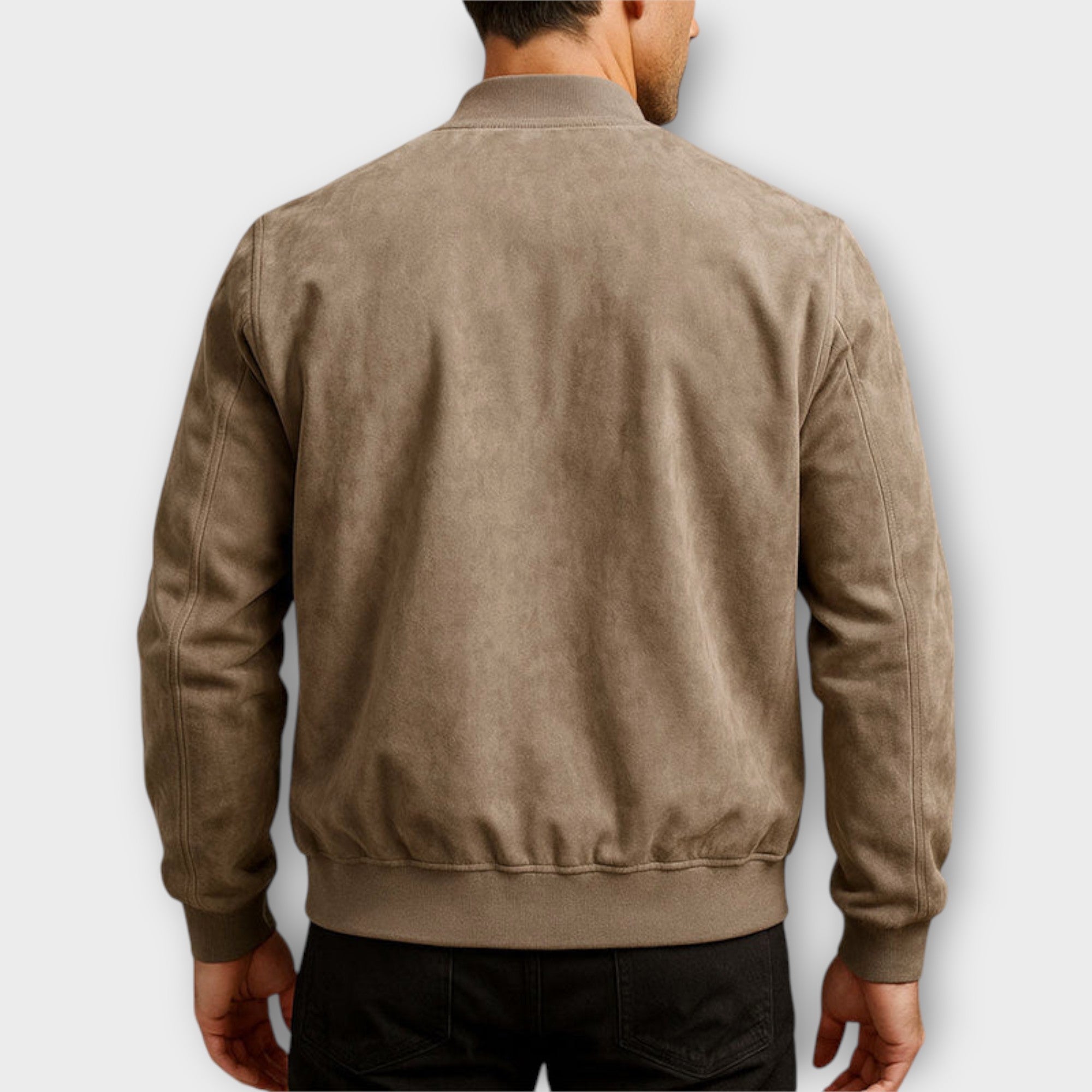Men's Andre™ Montaracrest suede jacket, shown in a stylish brown color, with a classic collar and front zipper detail.