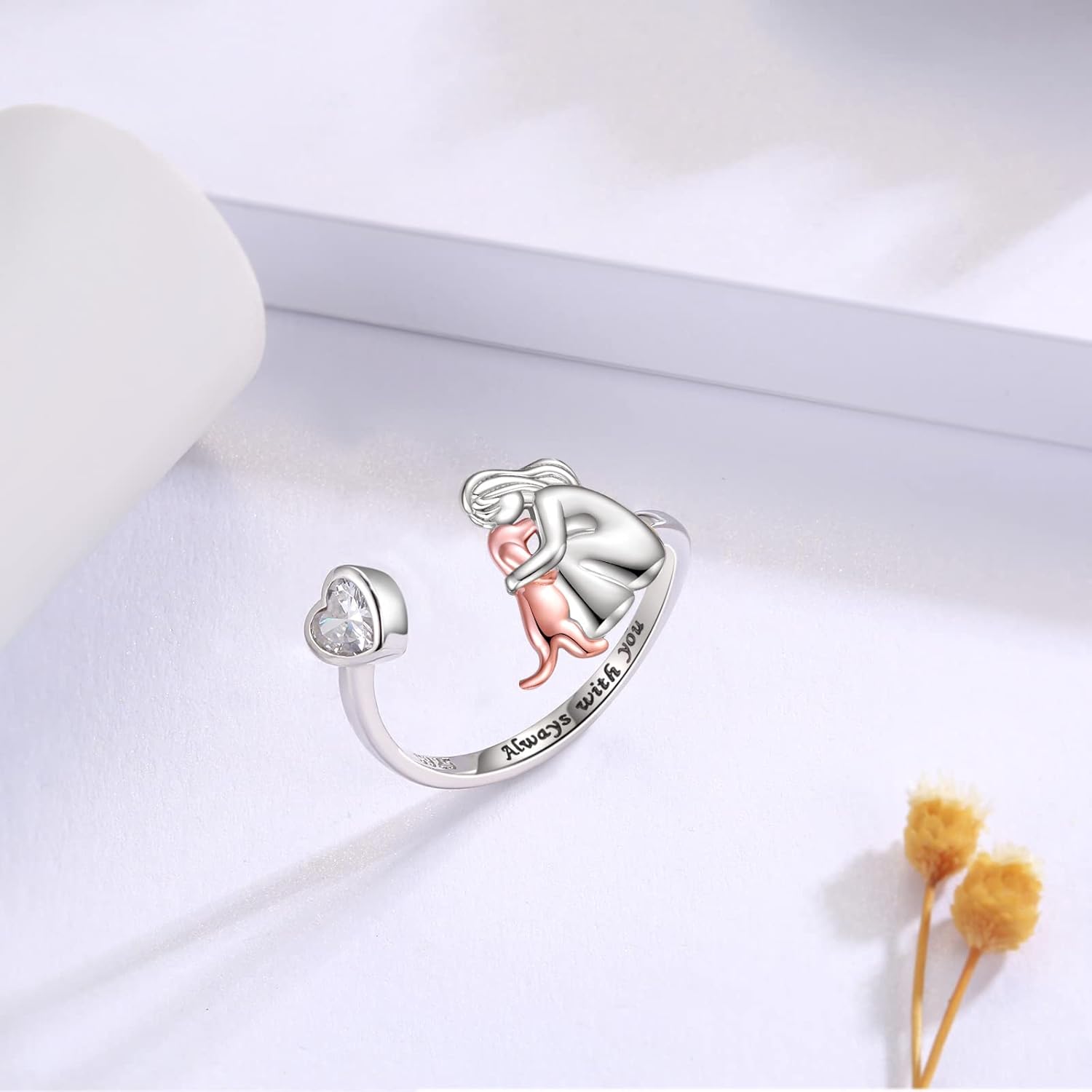 Aria & Lily | Anello Abbraccio con Cane (Rosa)