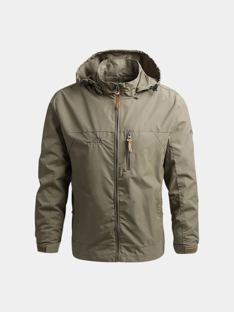 Montaracrest waterproof tactical jacket for expeditions, shown in a rugged outdoor setting with multiple pockets and adjustable features.