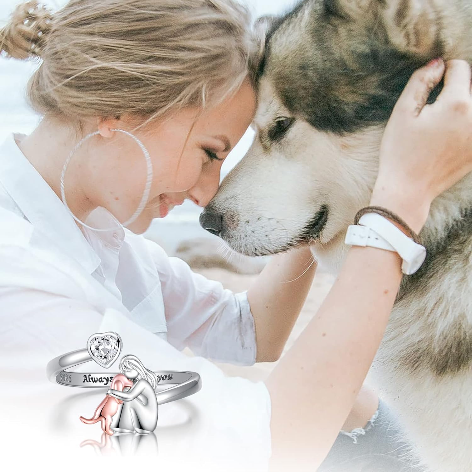 Aria & Lily | Anello Abbraccio con Cane (Rosa)
