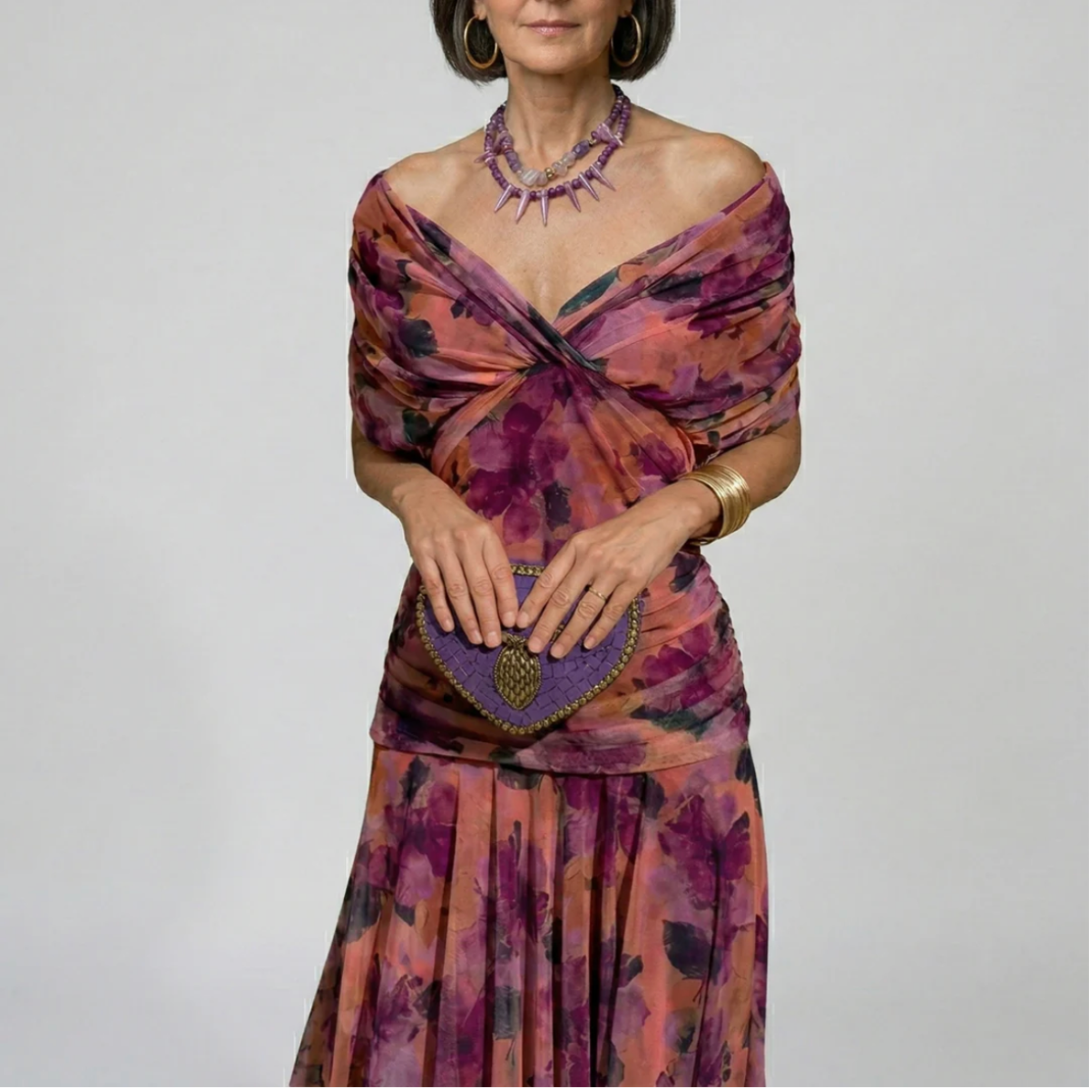 Elegant Montaracrest Luisa long V-neck dress with fitted silhouette, flowing fabric, and stylish design for formal occasions.