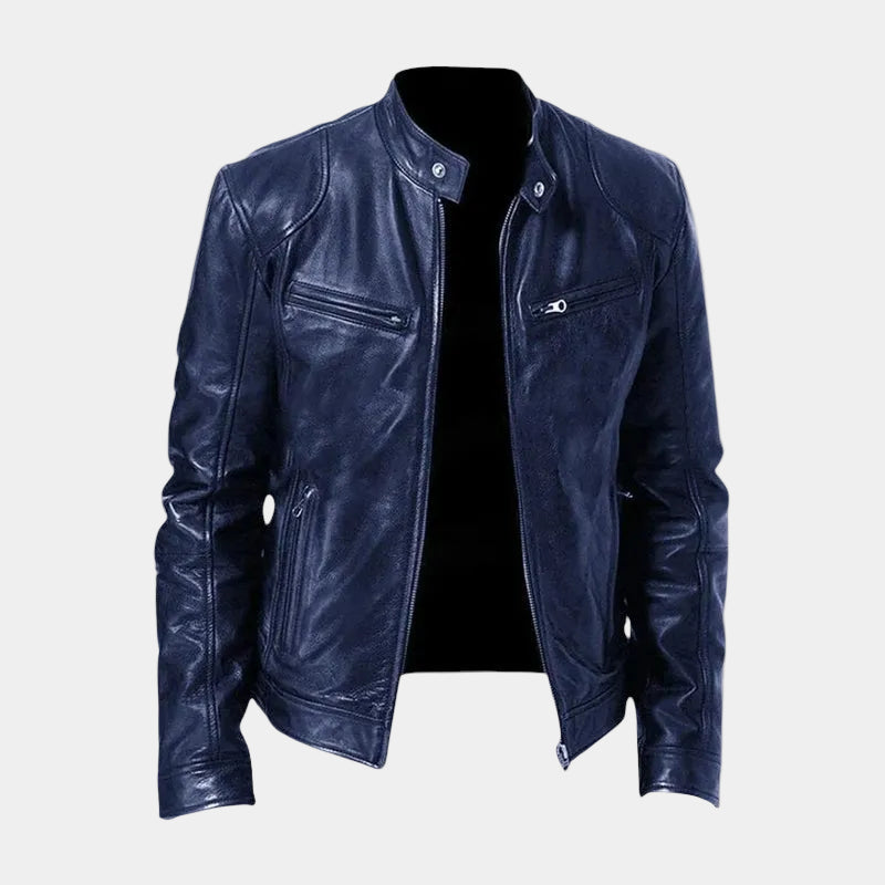 Montaracrest Mitchell men's leather jacket, stylish coat with a classic design, featuring a smooth leather finish and tailored fit.