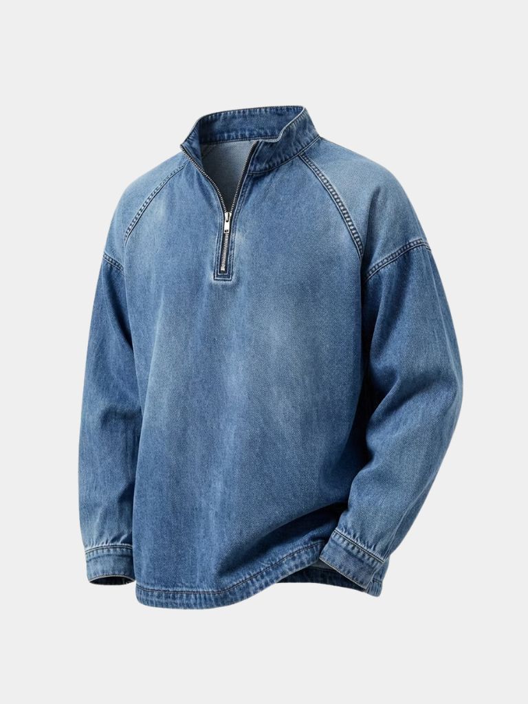 Montaracrest denim stonewash jacket with front zipper, long sleeves and classic collar, casual outerwear for everyday wear.