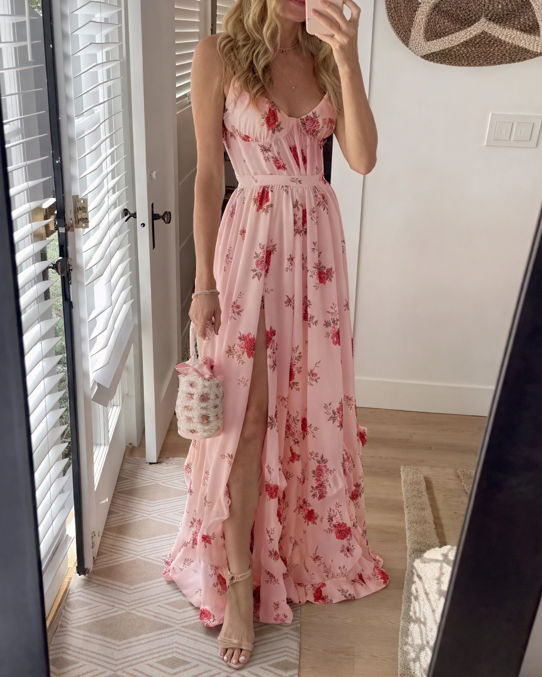 Montaracrest floral maxi dress with deep slit and thin straps, flowing design for elegant summer wear