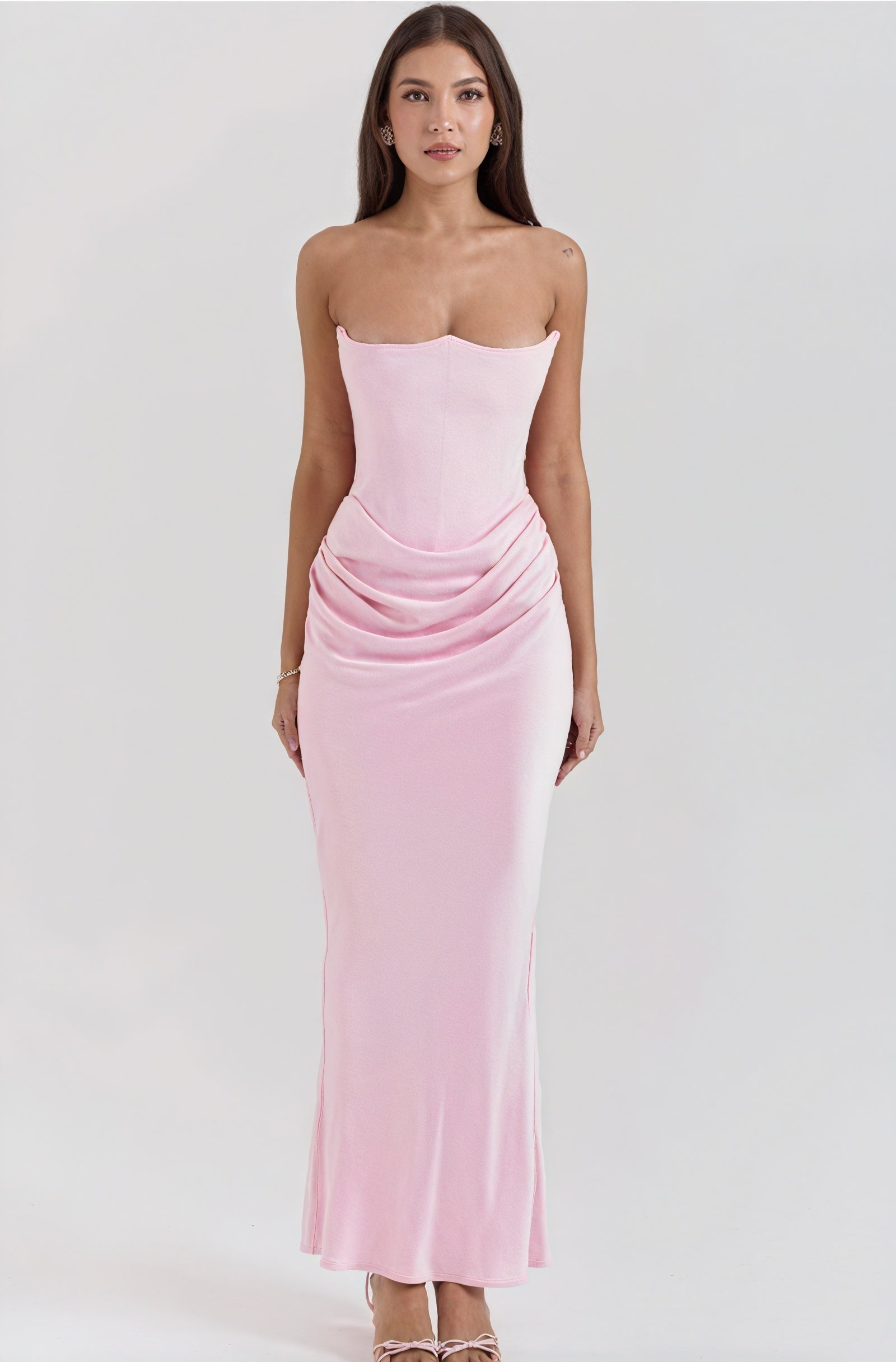 Elegant strapless dress by Montaracrest featuring classic design, perfect for special occasions.