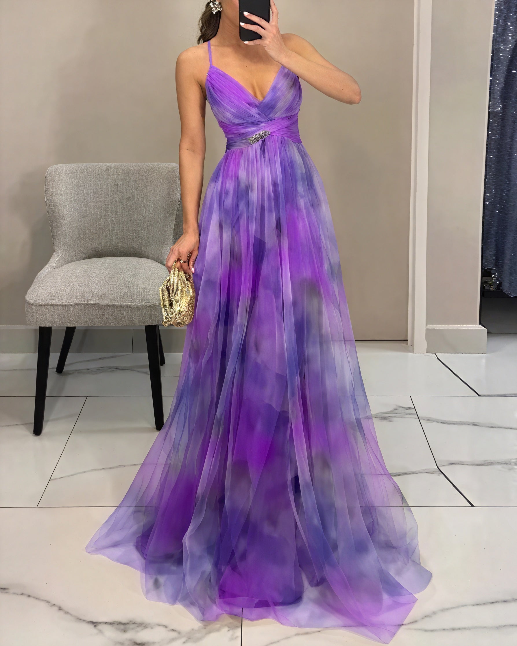 Celeste™ luminous ethereal dress by Montaracrest, flowing fabric with delicate detailing and a graceful silhouette.