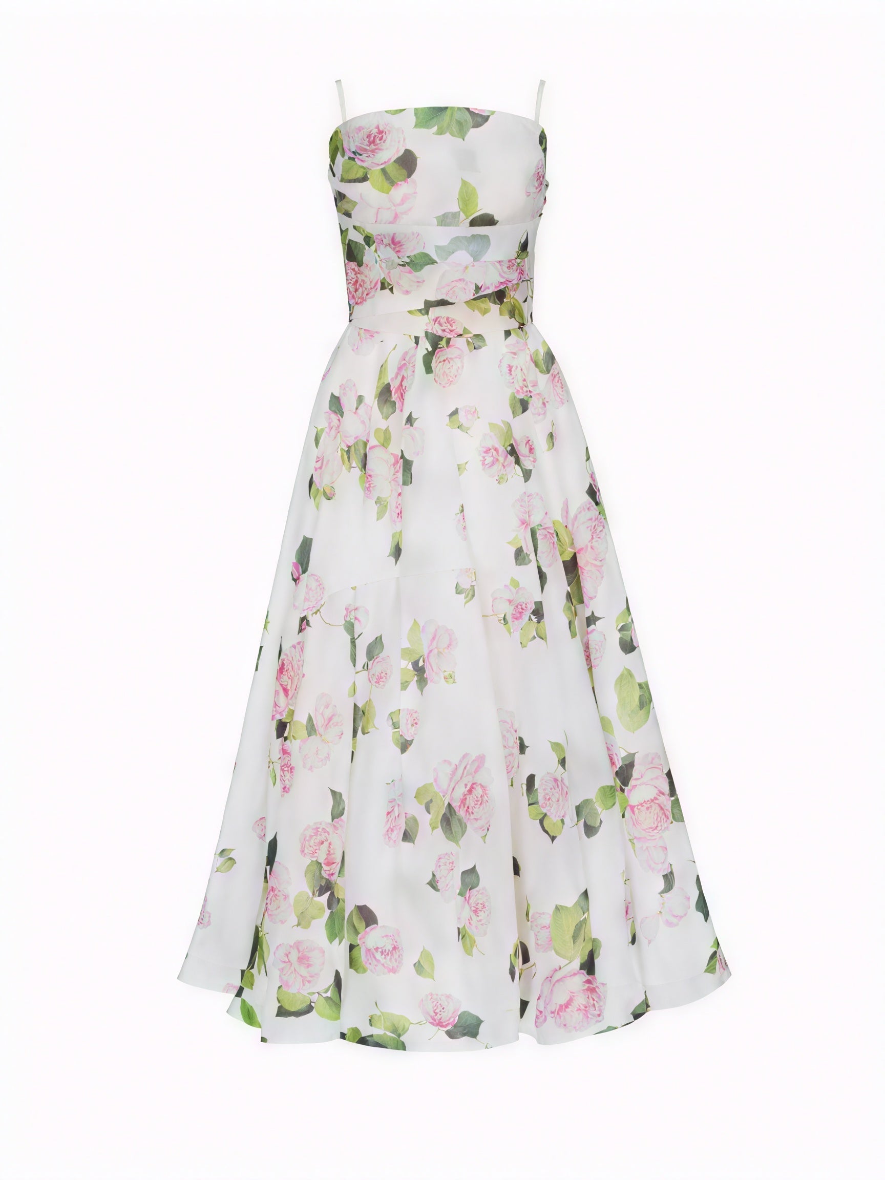 Floral midi dress by Montaracrest featuring a vibrant spring floral pattern and elegant flowing design.