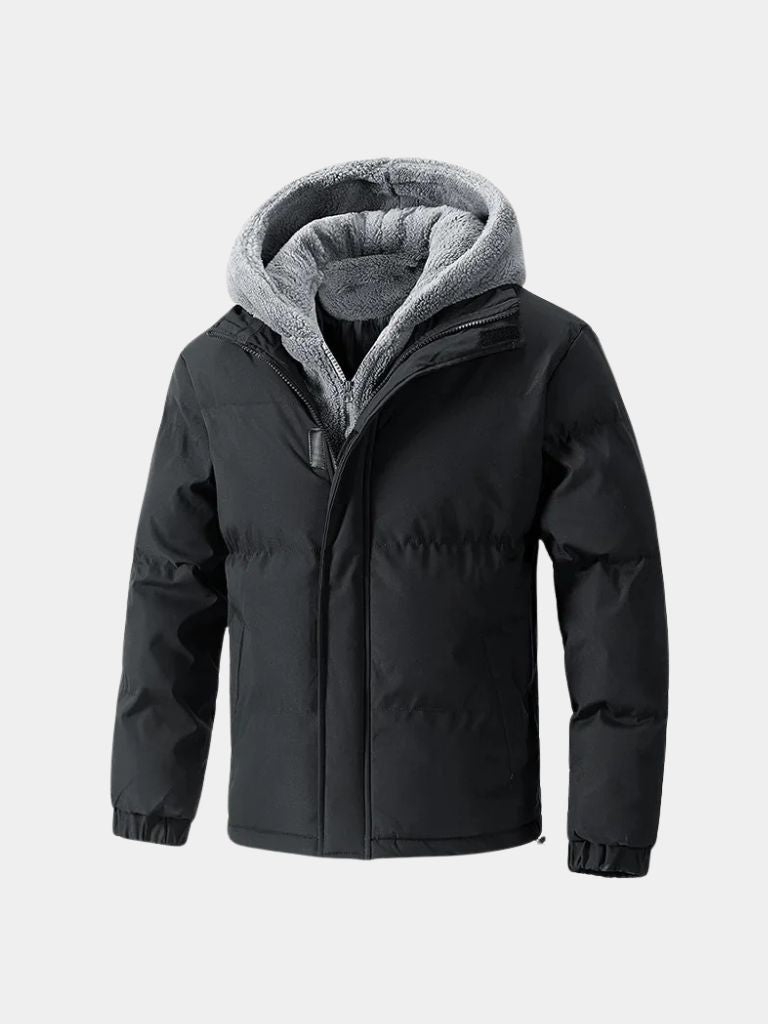 Montaracrest Giacca Puffer Summit jacket, navy blue puffer coat with hood and zipper closure, insulated for warmth.