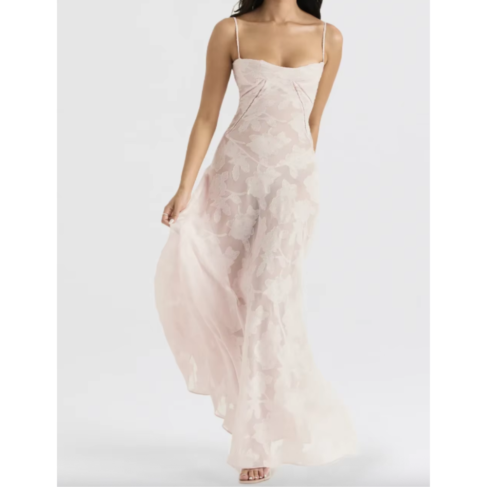 Elegant long evening dress by Montaracrest featuring flowing fabric and classic design for special occasions.
