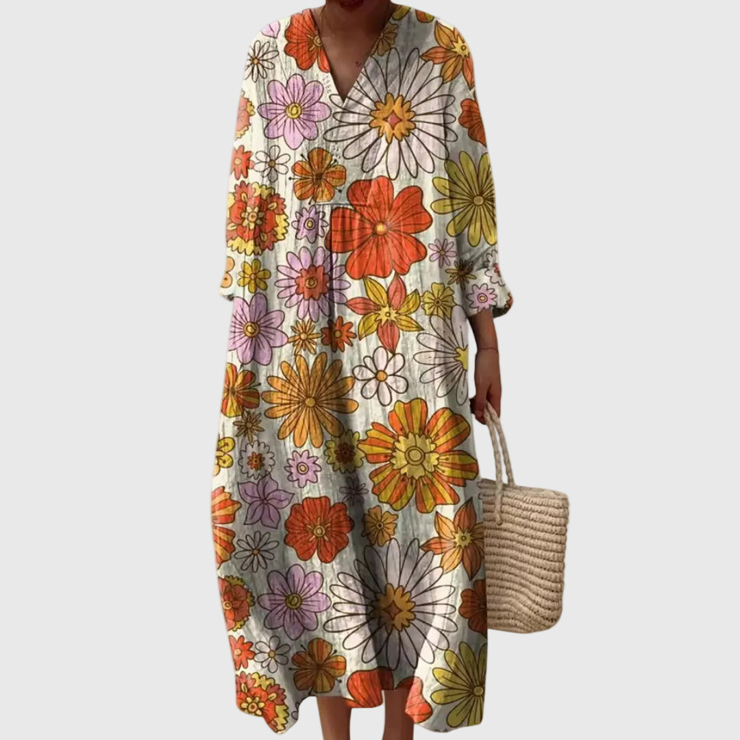 Montaracrest Stephanie midi geometric dress, stylish sleeveless robe with bold pattern, perfect for casual or semi-formal wear.