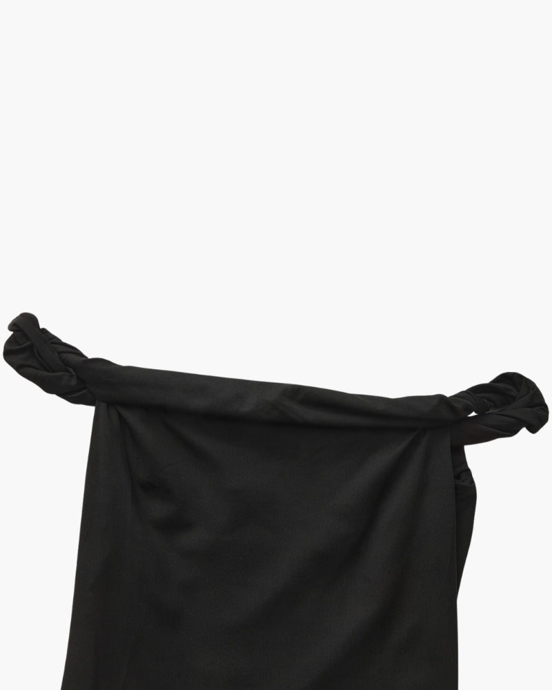 Montaracrest monospalla long bodycon dress in black, fitted design with one-shoulder strap and sleek fabric.