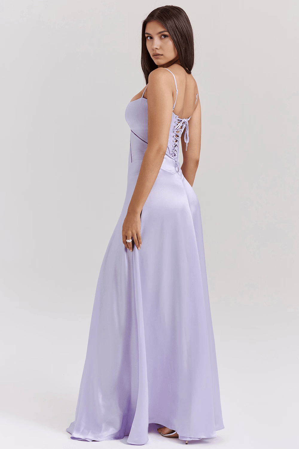Purple Anabella Dress by Montaracrest featuring a flowy fabric and elegant design, perfect for special occasions.