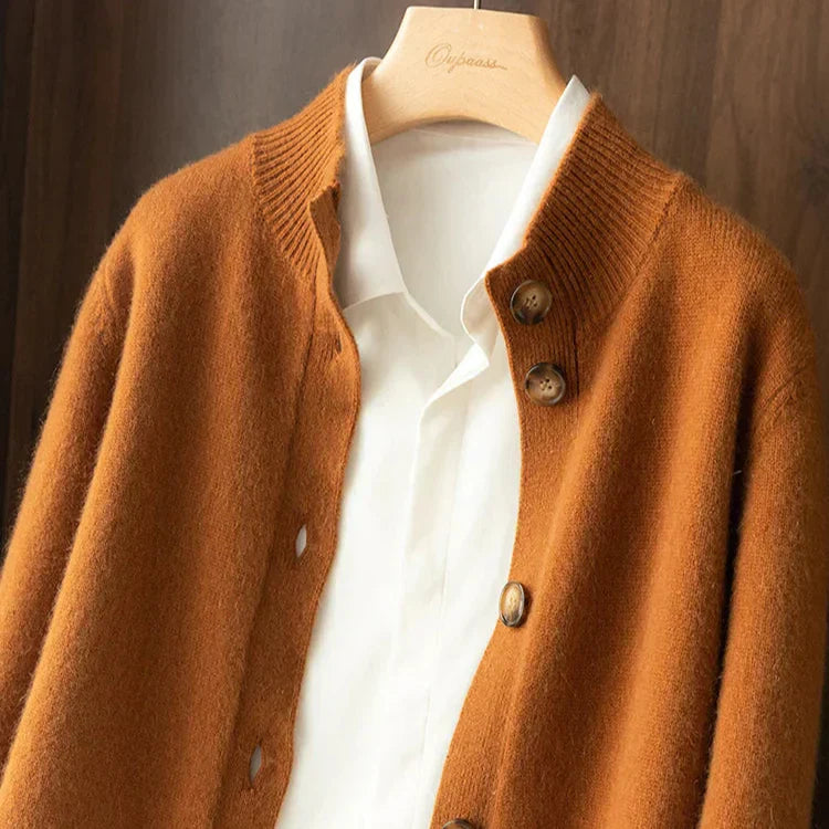 Montaracrest Arlina Merino cardigan in soft knit, featuring a cozy fit and button closure, perfect for cold weather.