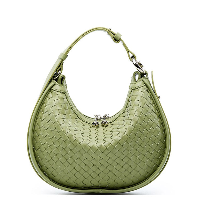 Exquisite Handwoven Women's Cowhide Crescent Moon Crossbody Bag