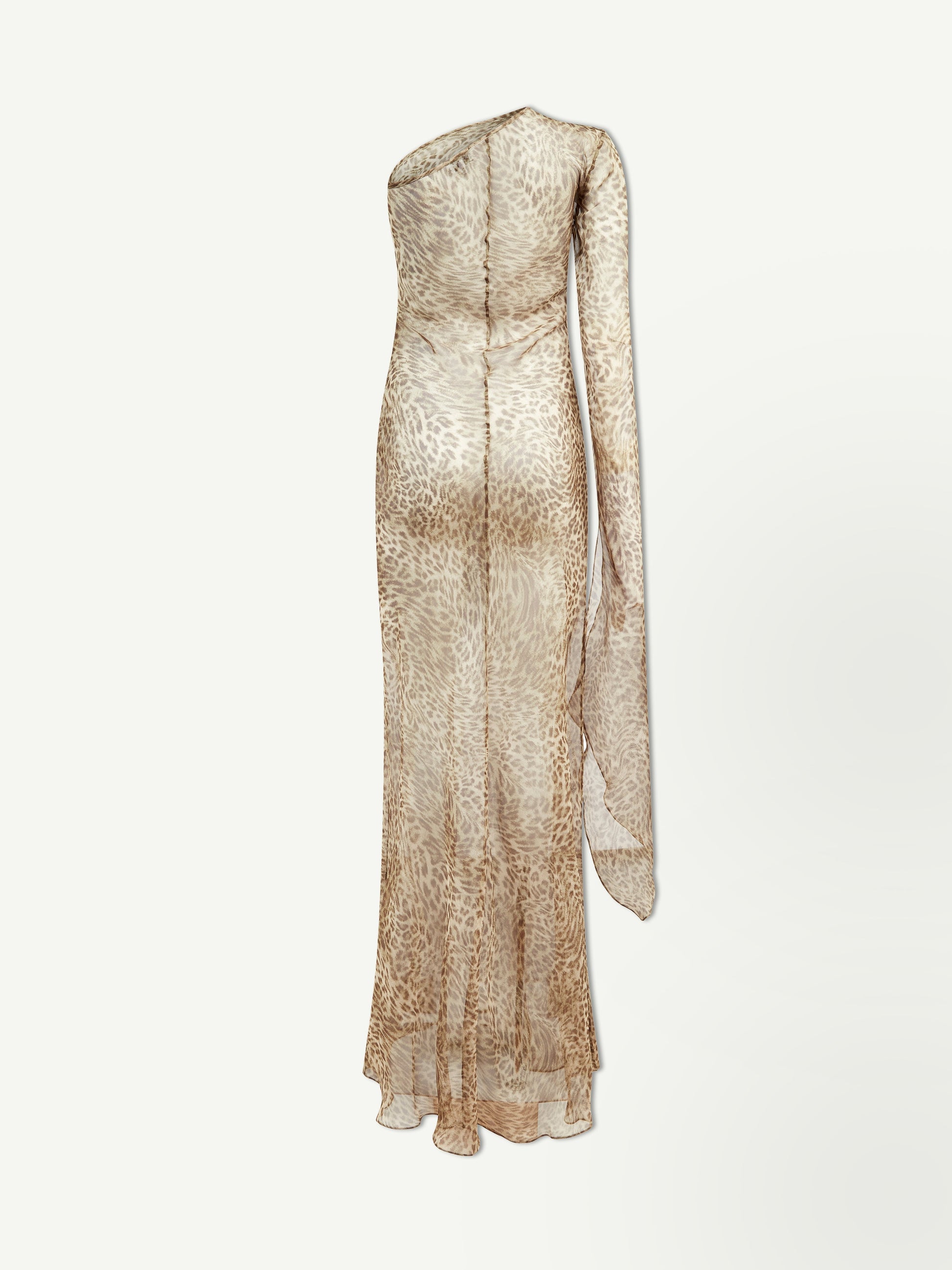 Montaracrest Feline Allure Maxi leopard dress showing a flowing fabric and leopard print pattern.