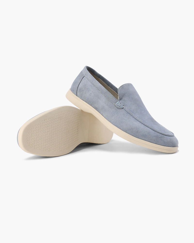 Montaracrest Villa Bellucci mocassini in camoscio fogblue, loafers with sleek design and soft suede finish.