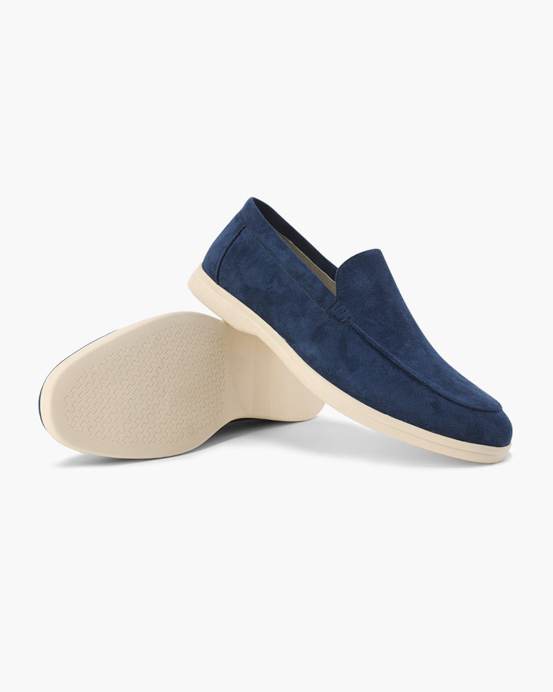Orange suede moccasin loafers by Montaracrest, featuring a classic slip-on design and textured camoscio material.