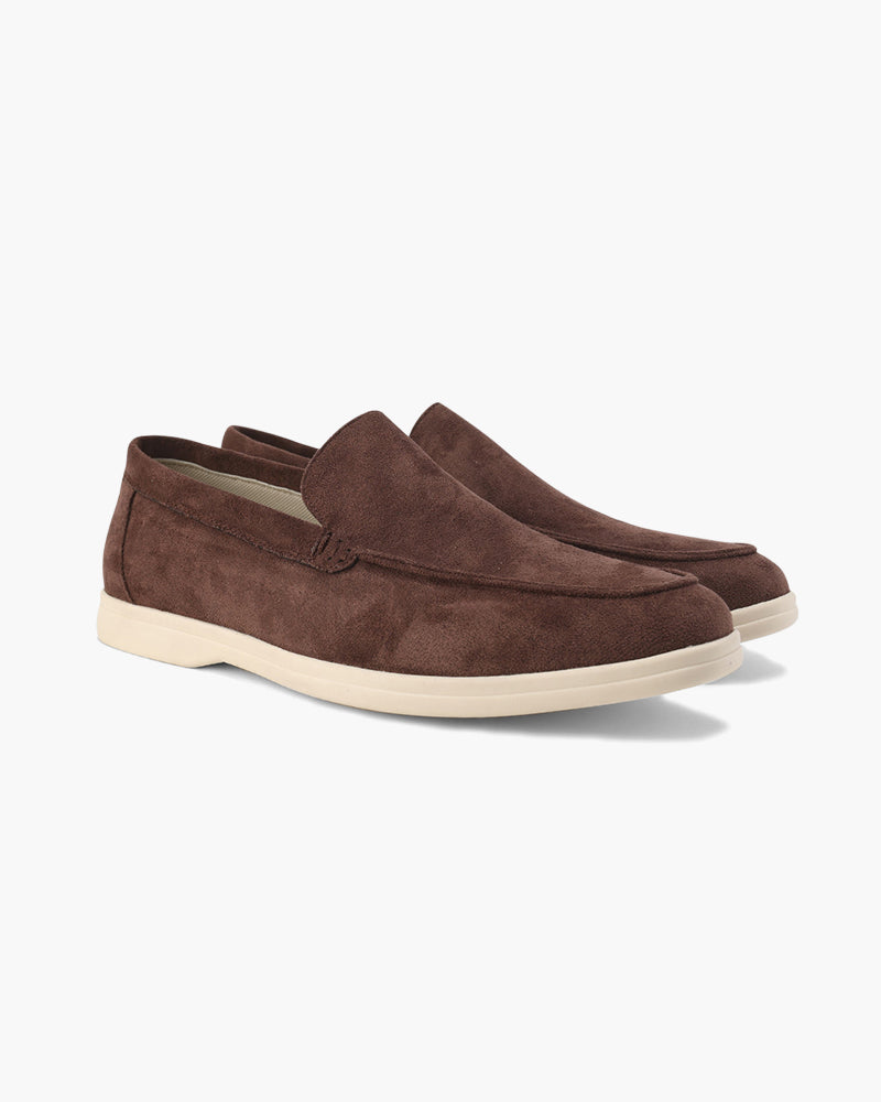 Montaracrest Villa Bellucci fog blue suede moccasin loafers for men, featuring a classic slip-on design and soft suede material.