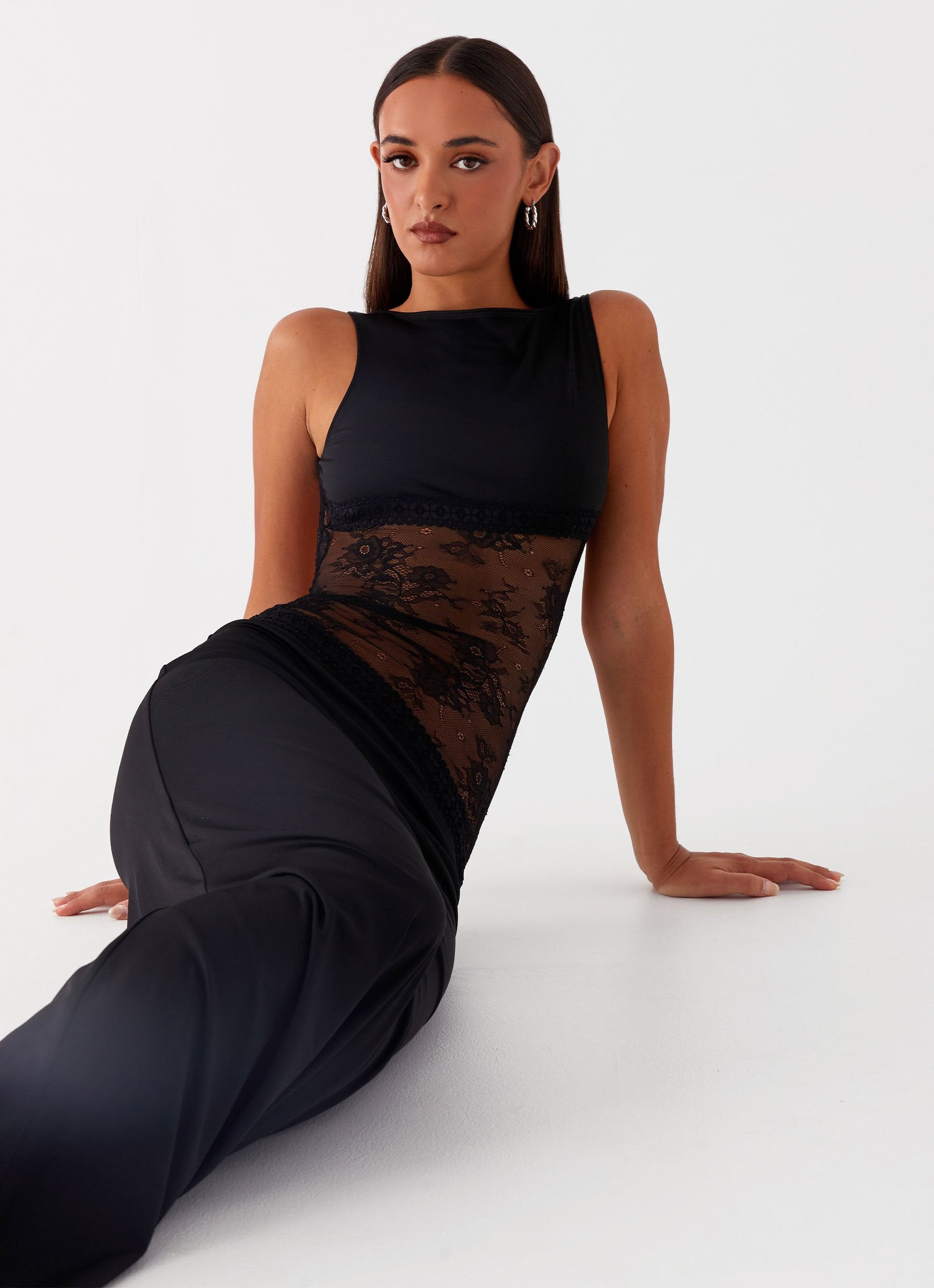 Black Ember Satin Maxi Dress by Montaracrest featuring a flowing satin fabric and elegant design.