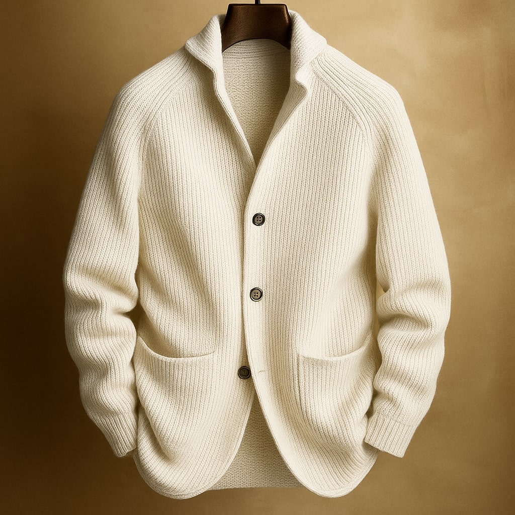 Lightweight knitted cardigan by Montaracrest, Ravelli Milano, featuring button details, shown in a close-up shot.