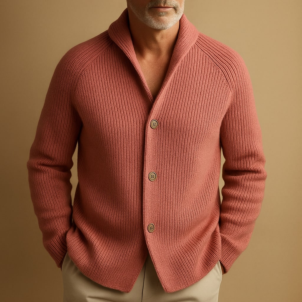 Lightweight knitted cardigan by Montaracrest, Ravelli Milano, with buttons, shown here in a soft, textured fabric.