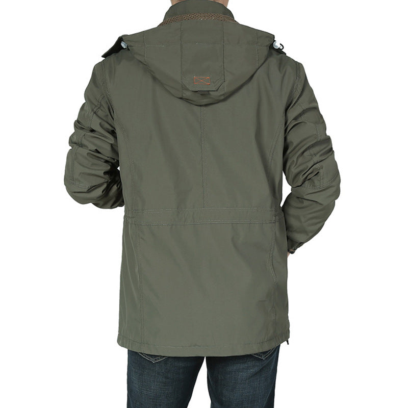 Montara & Crest utility parka with removable hood, featuring a durable design and multiple pockets for outdoor wear.