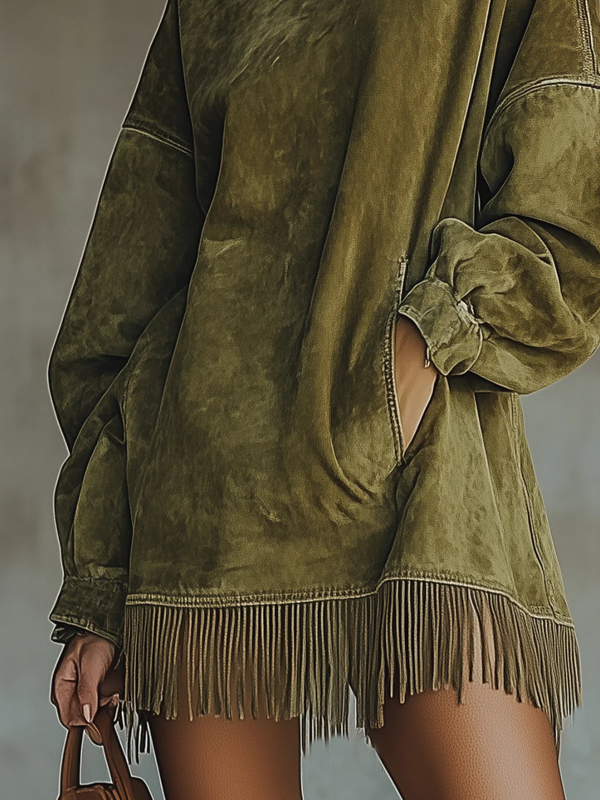 Amalia Abito in suede con collo alto e frange - Montaracrest