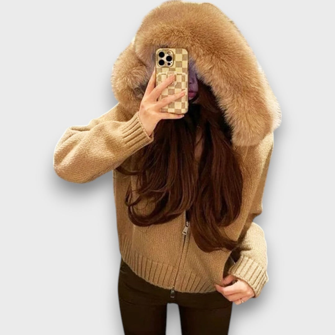 Montaracrest Alisanne knit jacket with zip closure and faux fur collar, stylish and cozy outerwear for cold weather.