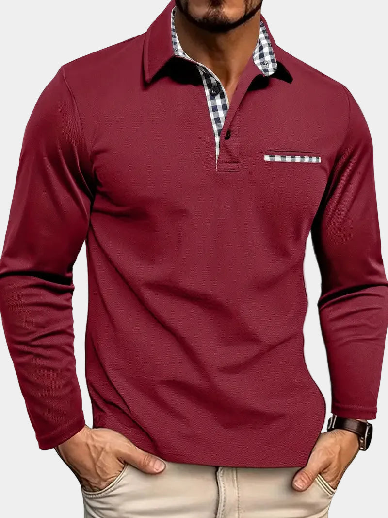 Montaracrest men's long-sleeve polo shirt in a neutral color, featuring a classic collar and button placket.
