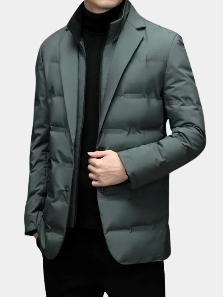 Montaracrest Aristocrat winter jacket, stylish cross-crown design with warm insulation, displayed on a hanger.