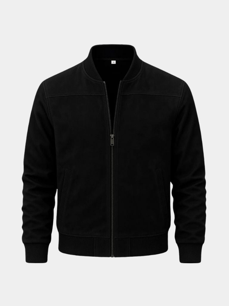 Ashwood bomber jacket by Montaracrest featuring a stylish suede design and cross crown detail, perfect for elegant casual wear.